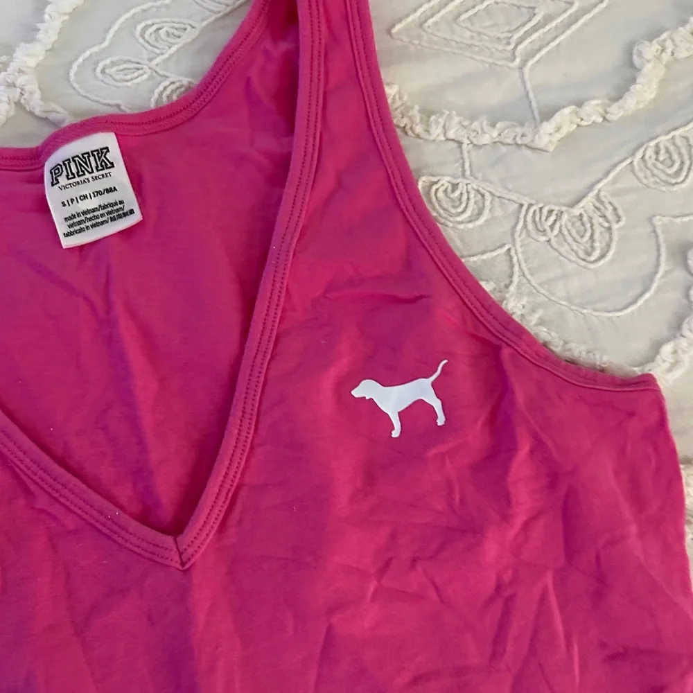 PINK Victoria's Secret Hot Pink Sleeveless V-Neck Bodysuit - Picture 3 of 5